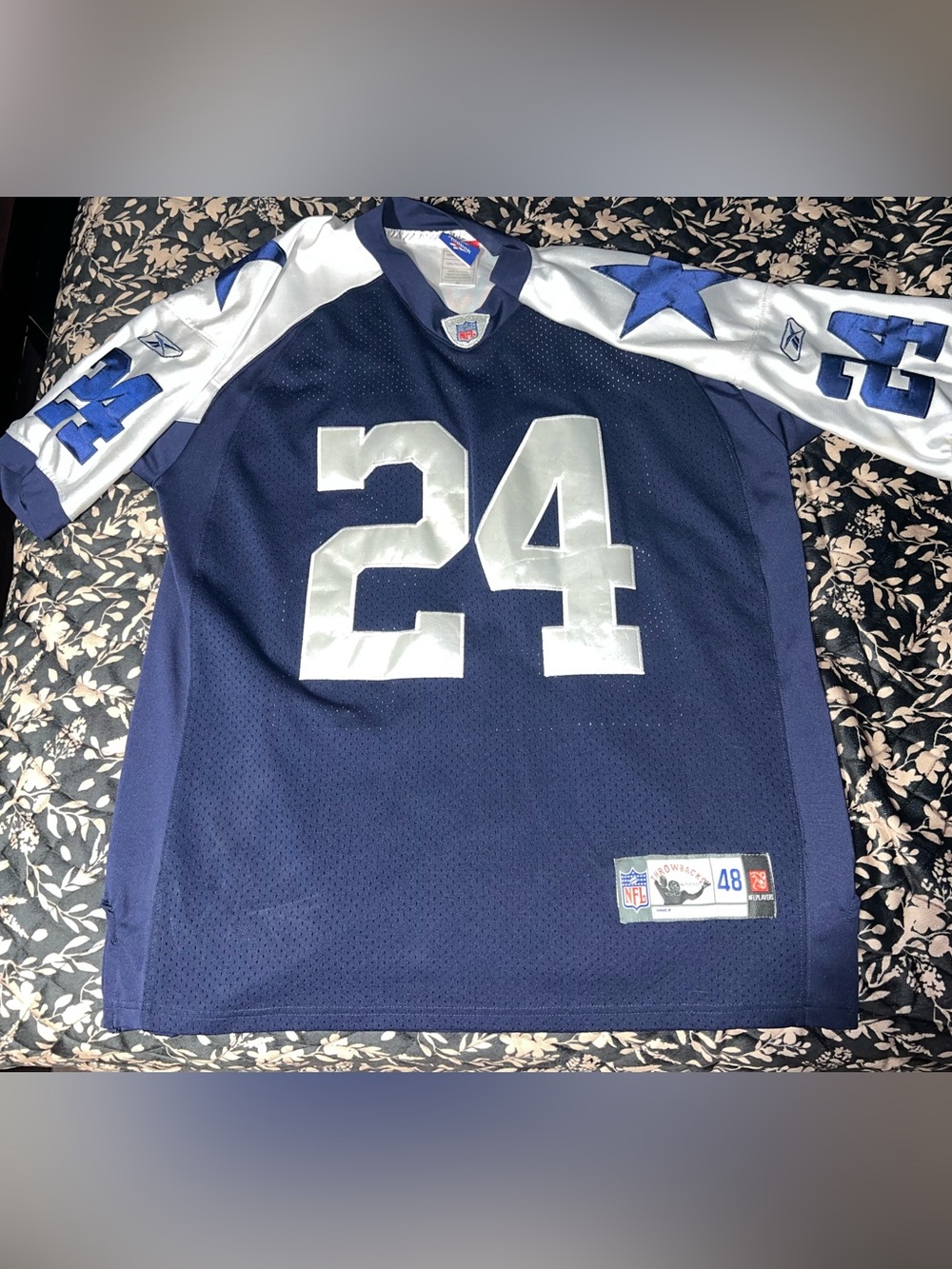 Vintage Dallas cowboys Reebok Navy and Silver V-Neck Football Jersey #24